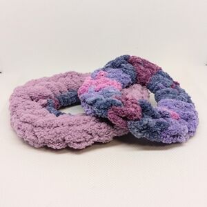 HANDMADE Purple Color Gradient Hand Crocheted Chenille Hair Scrunchies 2pk